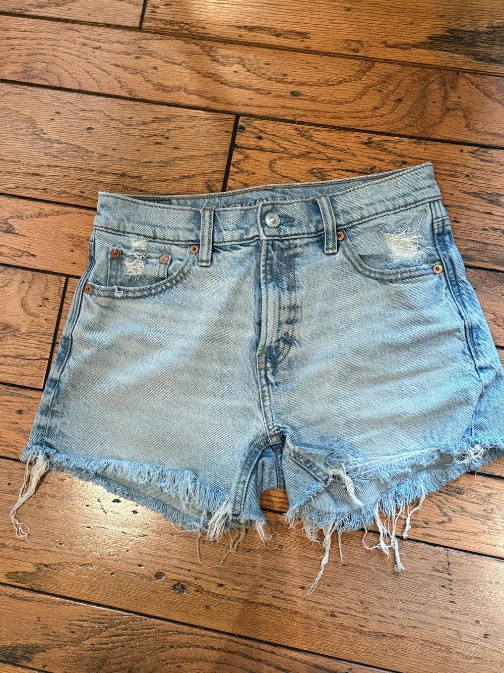 American Eagle Outfitters Light Blue Distressed Denim Shorts